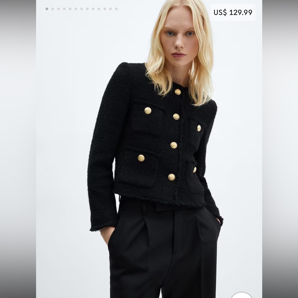 Mango NWOT Black Tweed Jacket with Gold Buttons - Size Large
